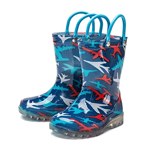 Dksuko Toddler Light Up Rain Boots Waterprof Rubber Boots With Easy-On Handles (11 Little Kid, Blue Plane) #TOP3