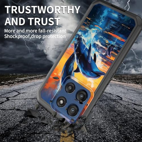 GFEWYTJYJ for Moto Edge 2025 Case,Shockproof 3-Layer Full Body Protection Rugged Heavy Duty High Impact Hard Cover Case for Motorola Moto Edge 5G 2025,Dolphins Jumping Sunset - image 4