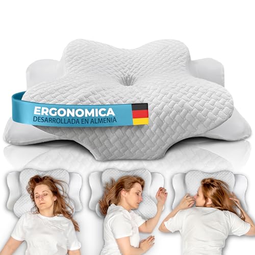 Glückstoff® Almohada Cervical & Ergonómica [para Todos LOS Tipos DE SUENO] - Pillow Antironquidos & Antiarrugas - Alhomada Ergoflex Ortopedica & Viscoelastica - Memory Foam Pillow Boca Abajo