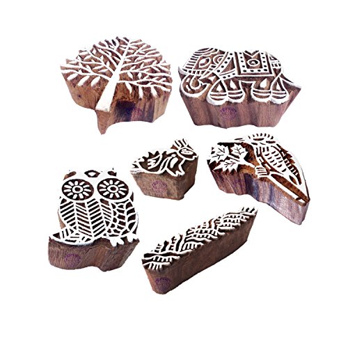 Image of Attractive Motif Animal and Tree Wood Stamps for Printing (Set of 6)