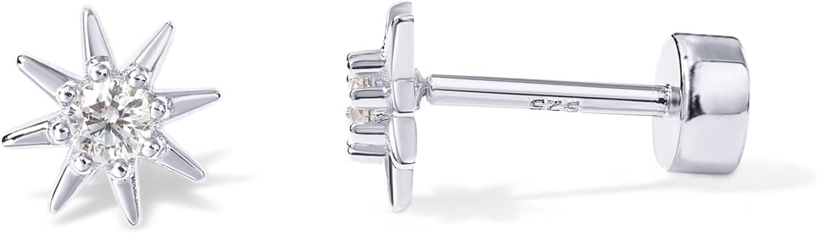 14K Gold Plated Flat Back Earrings | Solid 925 Sterling Silver Posts | Helix Cartilage Earrings for Women | Cubic Zirconia Stud Earrings | Trending Fashion Jewelry