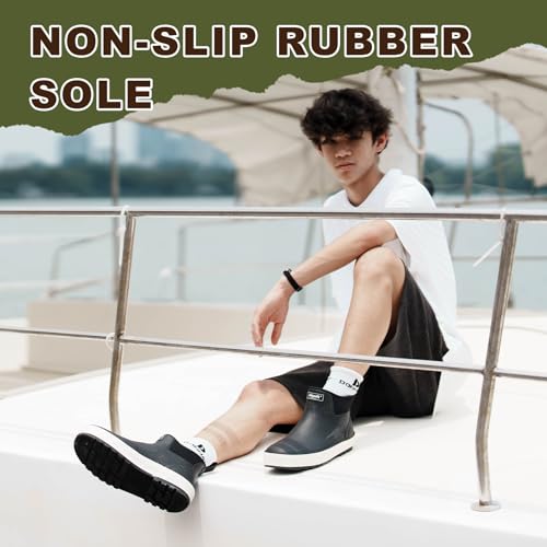 Men's Deck Boots Ankle Rain Boots for Mens Waterproof Garden Shoes, Anti-Slip Rubber Work Boots for Sailing, Fishing, Farming, Boating3