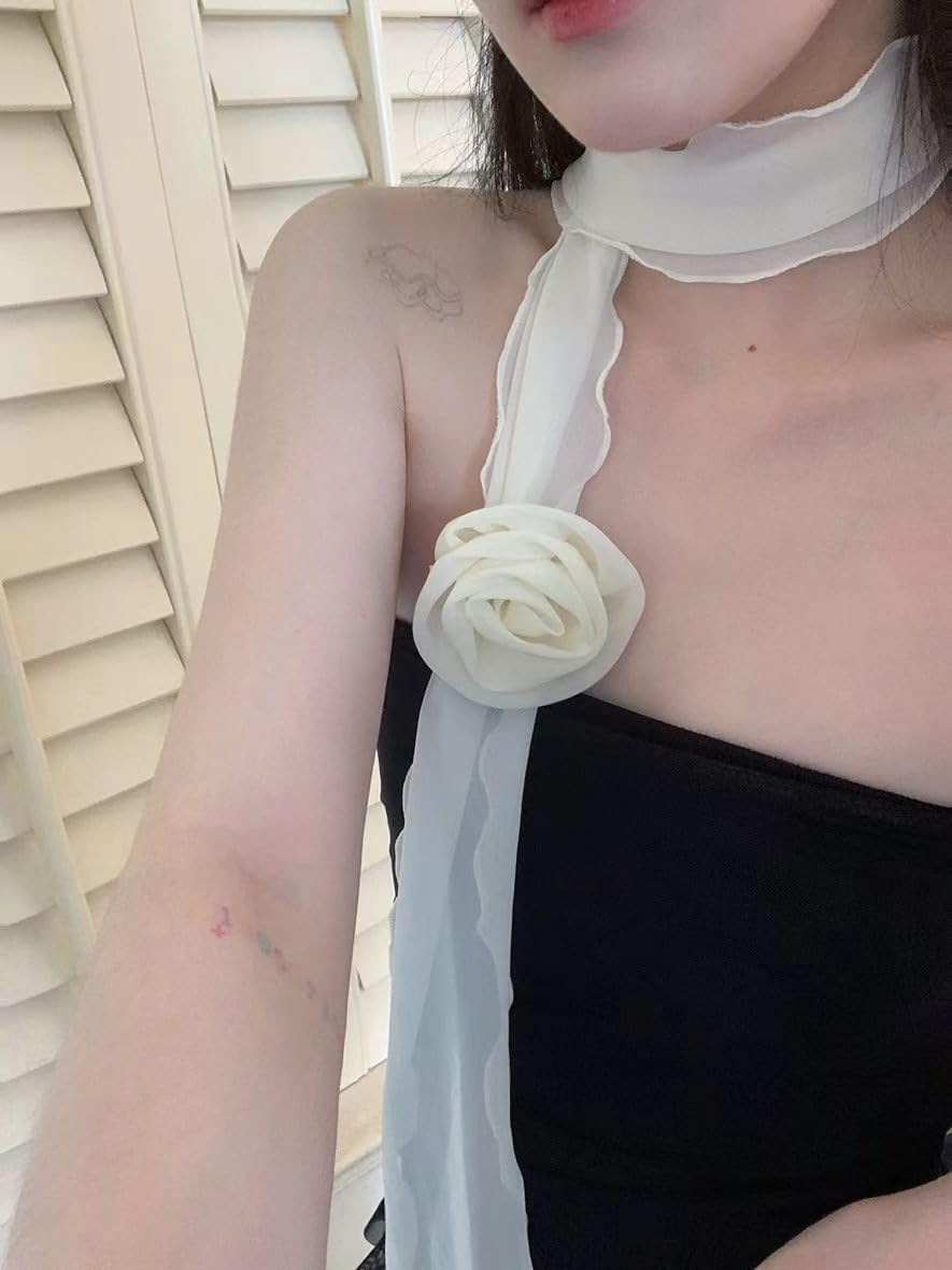 Women's Detachable Rose Flower Chiffon Scarf – Elegant Long Fashion Scarf, Versatile Hair Ribbon & Neck Kerchief - Image 5