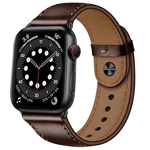 OUHENG Compatible con Apple Watch Band 44 mm, 42 mm, 40 mm, 38 mm, correa de repuesto para iWatch SE Series 6 5 4 3 2 1 (marrón oscuro/negro, 44 mm 42 mm)