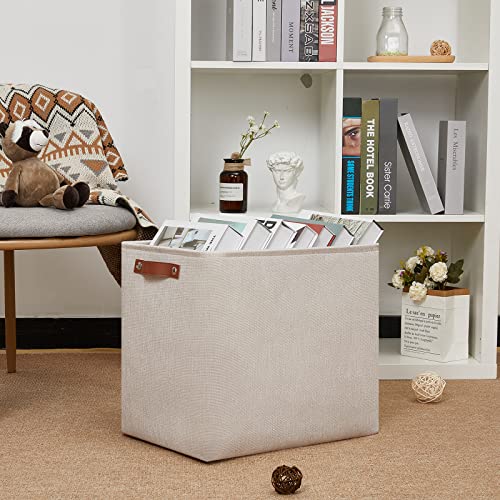 Image of DULLEMELO Fabric Storage Basket, Large Storage Bin for Organization, Closet Storage Bins for Clothes Blankets Nursery Shelves, Collapsible Storage Container Box with Handles(Cream)