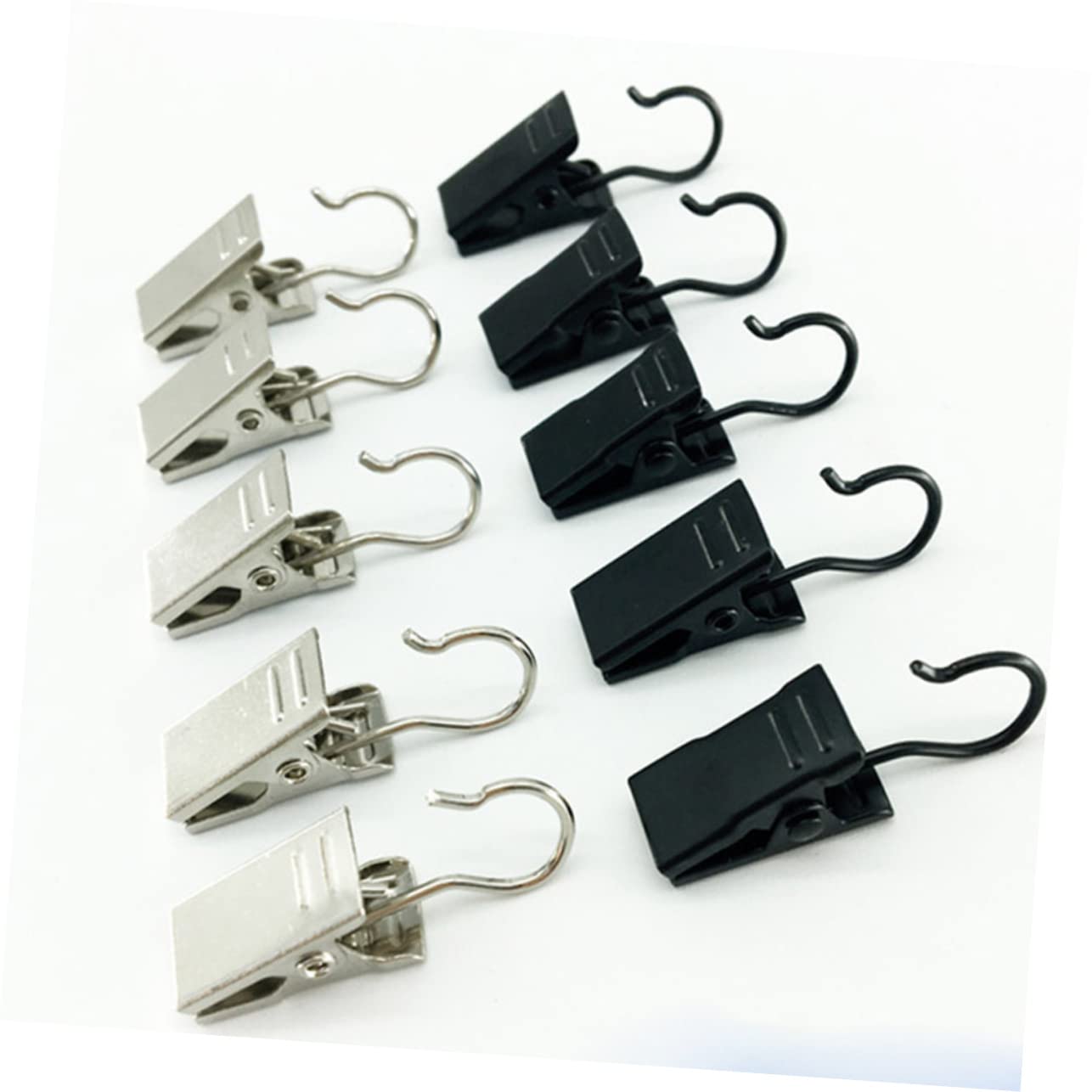 OUNONA 60Pcs Drapery Iron Rings with Hooks Skid Curtain Clips for Easy Installation Black Drapery Hooks for Curtain Rods for Window Treatments