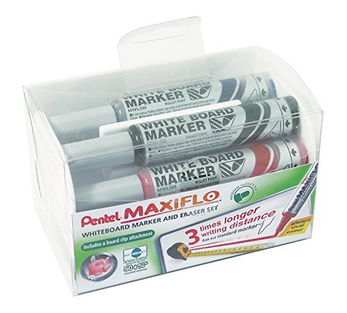 Pentel Maxiflo Medium Dry Wipe Marker & Magnetic Eraser Set