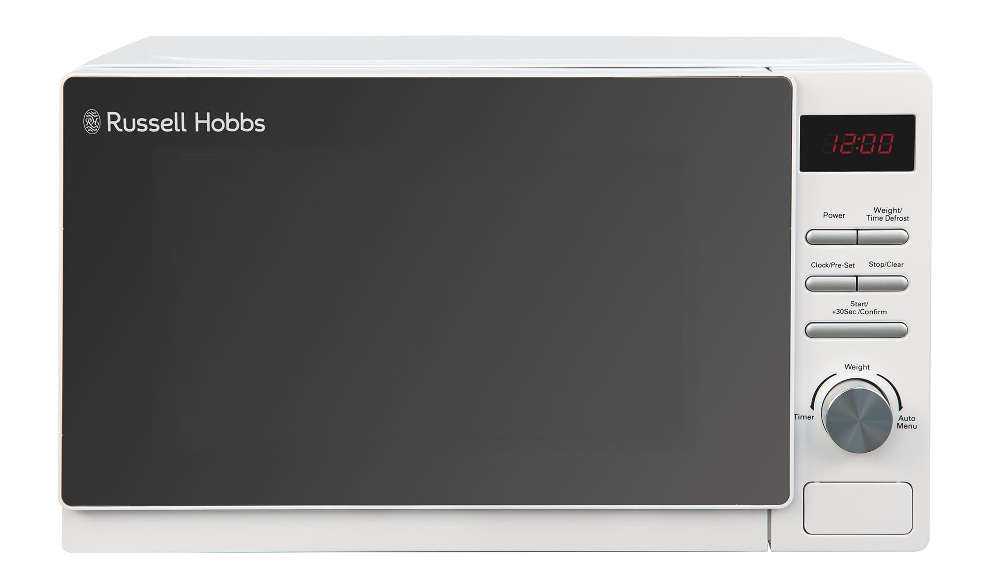 Russell Hobbs RHM2079A Digitale Solo-Mikrowelle, 20 L, 800 W, 5 Leistungsstufen, automatisches Auftauen, 8 automatische Kochmenüs, Uhr und Timer, einfache Reinigung, Weiß