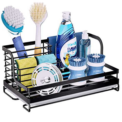 HapiRm Sink Caddy - 5-in-1 Sponge Holder Kitchen Sink Caddy Organizer with Removable Drip Tray, Kitchen Sink Organiser Sink Tidy for Countertop, Stainless Steel Soap Sponge and Washing up Caddy