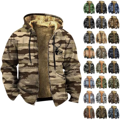 Camo Hooded Jacket for Men Fleece Lined Hoodies Full Zipper Warm Coat Long Sleeve Vintage Winter Shacket with Pocket3