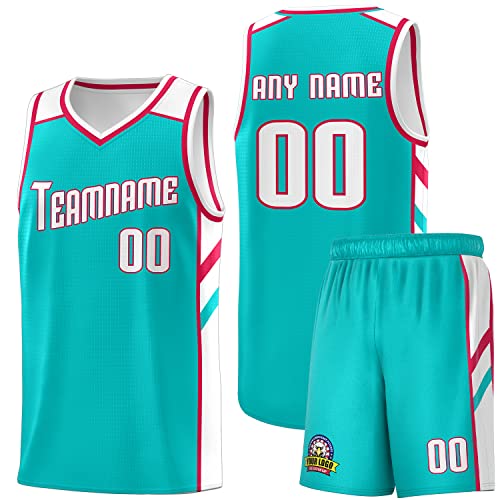Custom Men’s Youth Basketball Jersey Shorts Athletic Shirts Personalzied Printed Team Name Number Logo, 14.aqua-white, One Size