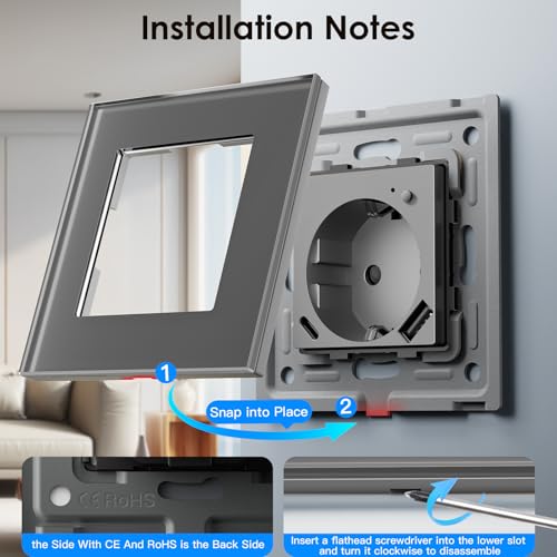 BSEED WLAN Schuko Steckdose mit USB C 20W Schnellladegerät,Smart WiFi Steckdose Unterputz mit Strommessung,Arbeit mit Alexa/Google Home,Stromzähler für Wandsteckdose mit Smart Life App,1 Fach Grau