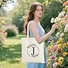 Personalized Initial Monogrammed Canvas Tote Bag Cosmetic Bags, Suitable for Birthday, Wedding, Beach, Holiday, Great Gifts for Women, Mom, Teachers, Nurses, Best Friends (J) #5