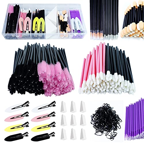 618 Pieces Makeup tool kit, including eyeliner brush and mascara stick, lipstick applicator, hair tie, makeup latex sponge puff, makeup hair clip, storage box