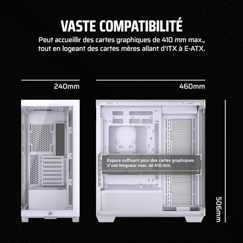 CORSAIR 3500X Boîtier PC ATX Mid-Tower – Verre Trempé Panoramique - Connexion Inversée Compatible avec La Carte Mère – Pas de Ventilateurs Inclus – Blanc