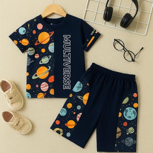 Image of Kidbea Kids Cotton T-Shirt and Shorts Set | Soft Breathable Co-Ord Outfit for Boys | Trendy & Stylish Summer Wear | Boys Clothing Set