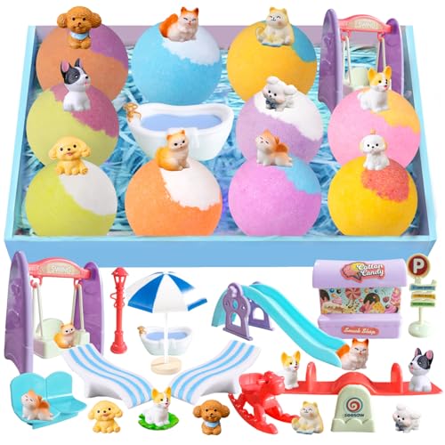 Bombas de Baño Niños,10 Piezas Bath Bombs,Incluye Juguetes para Perros y Gatos,Juguetes para el Baño,Sorpresas de Cumpleaños, Regalos Navideños y Premios para Exámenes