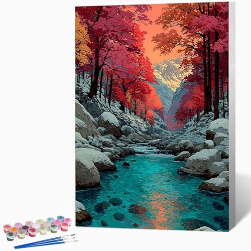 数字油絵 風景 ペイントバイナンバー クリーク, ナンバーペイント大人のDIYセット(ブラシとアクリル絵の具を含む)、クリエイティブな手作りの油絵セット、女性へのデジタル絵画ギフト、壁の装飾 40×50cm -WX2510996