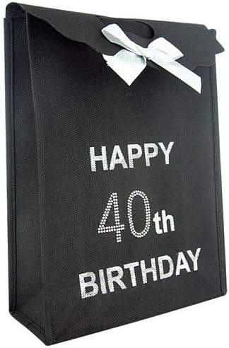 40th Big Birthday Happy Birthday Black Gift Bag with Diamantes