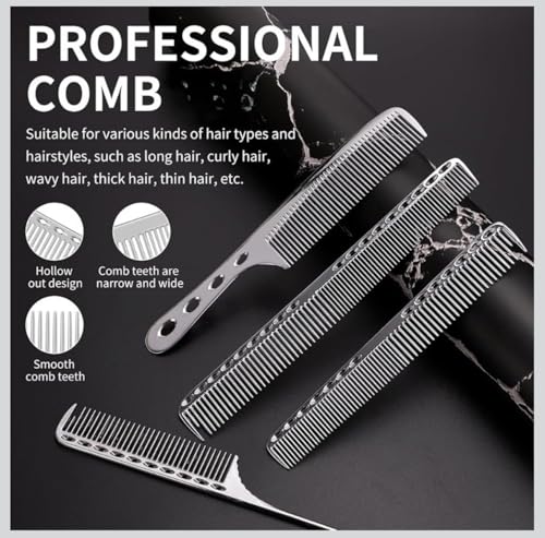 Image of Professional Metal Hair Comb | Stainless Steel, Heat Resistant & Anti-Static | Smooth Detangling & Precision Cutting | Barber Salon Quality (Long Precision Comb)