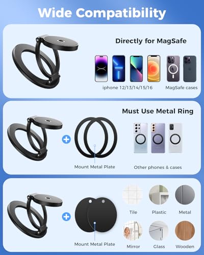 Image of SUPERONE Dual Magnetic Phone Ring Holder, 1 /4 inch Screw Tripod Mount Adapter