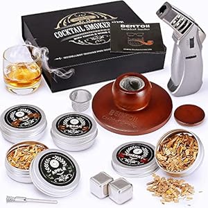 Bentoll Cocktail Smoker Kit with Torch 4 Flavors Wood Chips for Whiskey Bourbon&2 ice Stone, Old Fashioned Drink Smoker Infuser Kit, Birthday Bourbon Whiskey Lovers for Father Men Husband(No Butane)