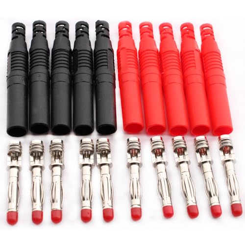 RUNCCI-YUN 10 pièces Fiches bananes isolées 4 mm,4mm souder mâle fiche Banane Fil à Bricolage connecteurs pour fils de test de multimètre （noir rouge）