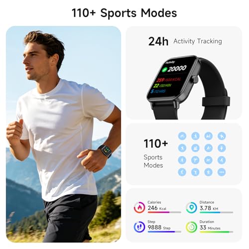 Image of Smart Watch for Men,1.85 inch AMOLED Touchscreen for Android & iPhone Alexa Built-in Bluetooth Calls,Fitness Watch 110+ Sport Modes Heart Rate /Sp02 /Sleep /Calories Monitor IP68 Waterproof(Black, 1.85)
