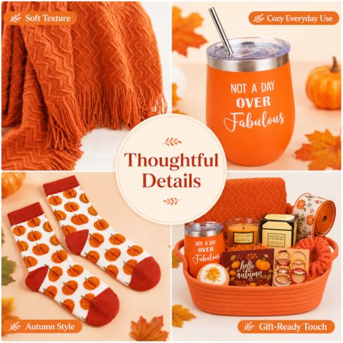Orange Fall Gifts Basket for Women - Cozy Self Care 13 Pcs - Image 4