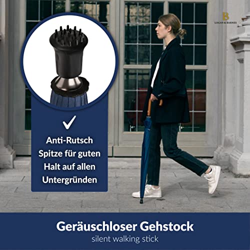 LOGAN & BARNES Stockschirm Sturmfest Ø120cm mit hochwertigem Echtholzgriff und geräuschloser Gummispitze - XXL Regenschirm Groß mit 16 Streben - Modell EDINBURGH (Blau)
