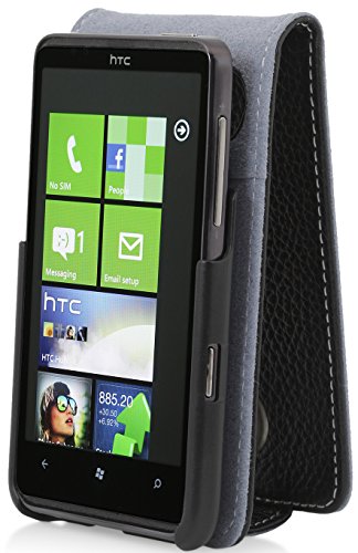 StilGut Exklusive Ledertasche kompatibel mit HTC HD7 Smartphone aufklappbar aus echtem Leder schwarz