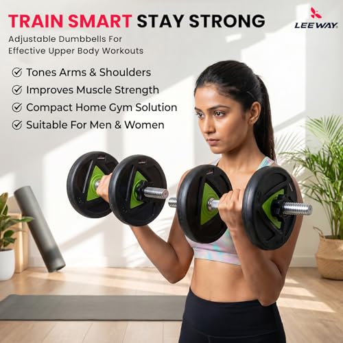 Image of Leeway 40kg Combo | Home Gym Set for Men | Barbell Rod with Plates and Dumbbell Set | Rubber Weight Plates, 3 Ft Curl + 5 Ft Rod (28mm) | Gym Equipments Zym, Jim ka Saman (40kg Set (2.5X4+7.5X4))