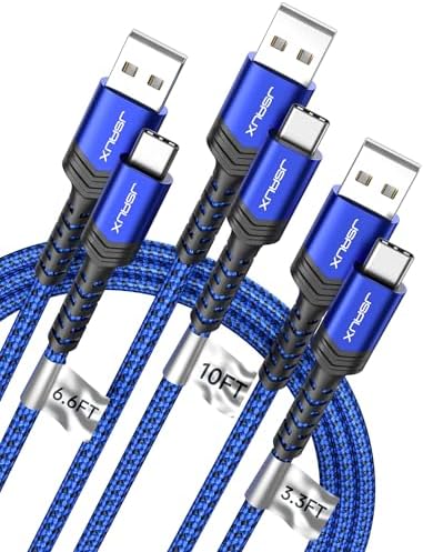 JSAUX USB C Cable Fast Charging 3-Pack(10ft+6.6ft+3.3ft), USB A t...