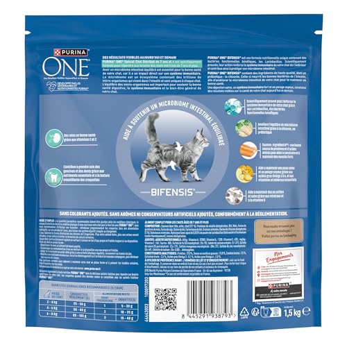 PURINA ONE Bifensis | Speziell formuliert, um den Ernährungsbedürfnissen von Katzen ab 7 Jahren gerecht zu Werden | Hilft bei der Unterstützung der Vitalfunktionen und der Zellreparatur | La-4
