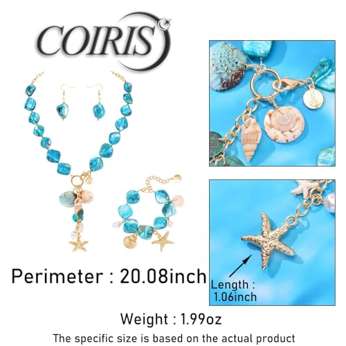 Image of Coiris Natural Seashell Choker Necklaces Earrings Jewelry Set for Women Starfish Shell Freshwater Pearl Collar Necklaces for Women Irregular Mother of Pearl Jewelry Set