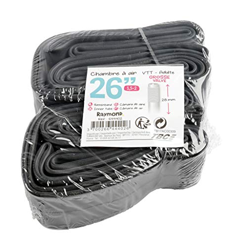 Set di 2 camere d'aria da 26 pollici per bicicletta MTB adulto con grande valvola standard (lunghezza della valvola 28 mm). Assicurarsi di non pizzicare la camera d'aria durante il montaggio del cerchione