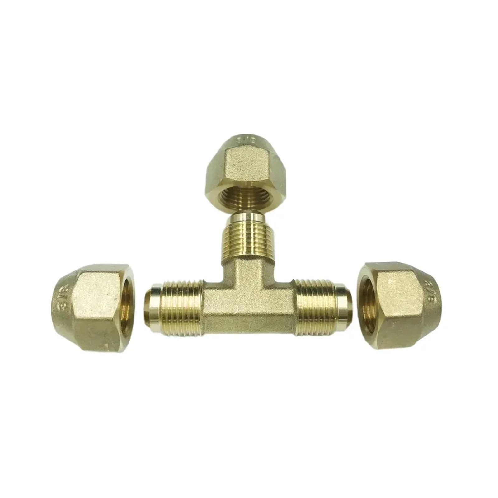 Adaptador de tubería de latón en T de 3 vías, conector abocardado SAE estándar de 1/4, 3/8, 1/2, 5/8 y 3/4 pulgadas.(WITH NUT-19.05MM 3/4 INCH)