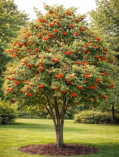 3 Mountain Ash Tree Live Plant (Sorbus aucuparia) – Hardy Ornamental Rowan Tree – Bright Orange-Red Berry Clusters – 3 Starter Sapling for Outdoor Planting