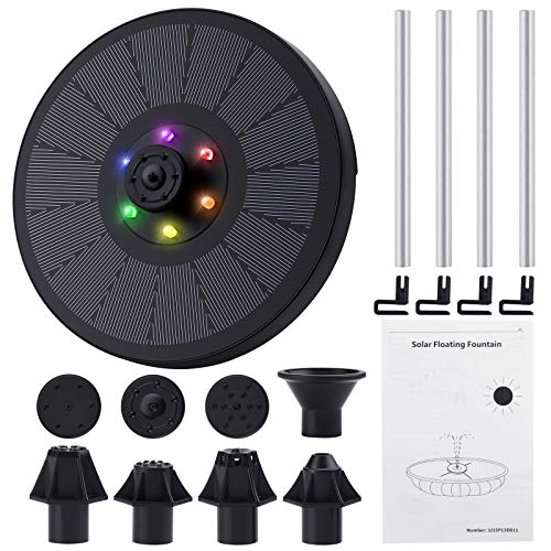 FANKUTOYS Solar Fountain, 3W Solar Bird Bath Fountains with 2000 mAh Battery, 6 Colorful LED Lights, 7 Nozzles, Safety Protection, Solar Powered Water Fountain Pump for Bird Bath, Pond and Garden - Thumbnail 6