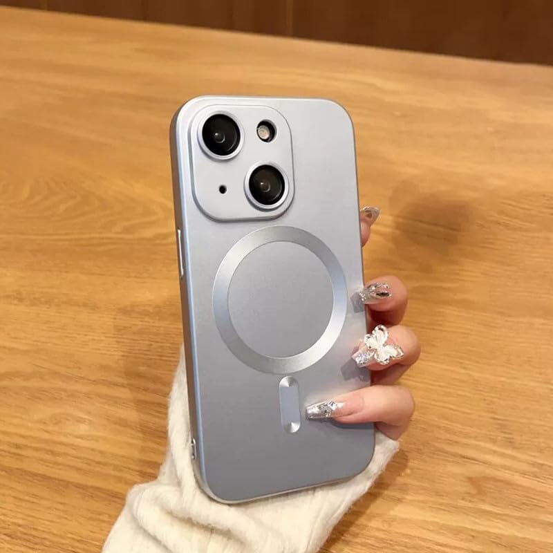 Image of LuxuryKase Premium MagSafe Case for iPhone 15 Plus | Shockproof & Anti-Scratch Cover | Soft Silicone with Wireless Charging | Camera Lens Guard - Silver