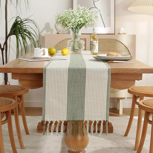 Table Runner with Tassels, Sage Green, 183x33cm, Braided Striped, Rustic Embroidery, Coffee Table Runner for Decorations, Weddings, Holidays - Image 4