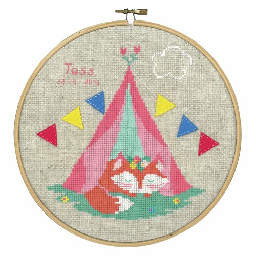 Vervaco PN-0155355 14 Count Round Fox in Tent Birth Record on Aida Counted Cross Stitch, 8
