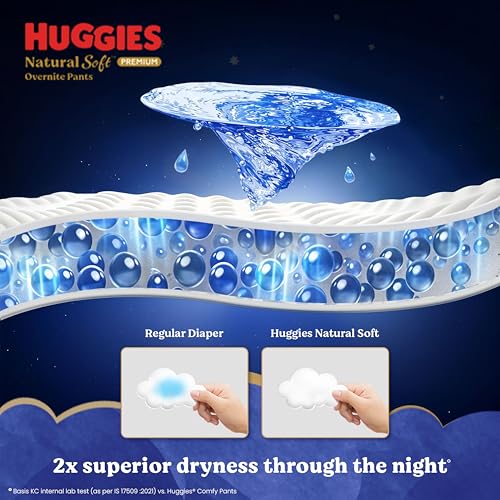 Image of Huggies Natural Soft Overnite Diaper Pants| Premium Pant Style Baby Diapers Medium Size (L Size | 9-14 Kgs), 34 count| Keeps baby dry all night with cloud softness all over (Pack of 2)