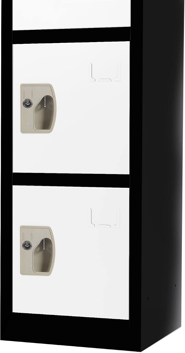AdirOffice Large School Locker with 6 Doors 6 Hooks Storage Locker - Metal Storage Locker Cabinet Ideal for School, Garage, Office Lockers - (6 Door, Black Body/White Door)