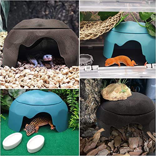 Hamiledyi Reptile Hide Box Leopard Gecko Hideout Cave With Sink Humidifier Lizards Hideaway Hut Flexible Leaves Pet Habitat Decor For Snakes Leopard Spiders Turtles Amphibians #TOP4
