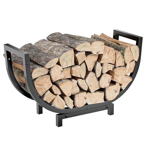 Estantería de metal para leña semicircular, para interior y exterior, soporte para leña para fogatas, camping, viajes, almacenamiento de madera para troncos, ayuda para apilar, 61,5 x 33,5 x 20,5 cm