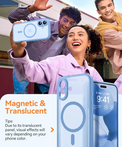 Image of CANSHN Magnetic for iPhone 17 Case, Upgraded [Full Camera Protection] [Compatible with Magsafe] [Translucent Matte] Shockproof Protective Phone Case for iPhone 17 - Light Blue