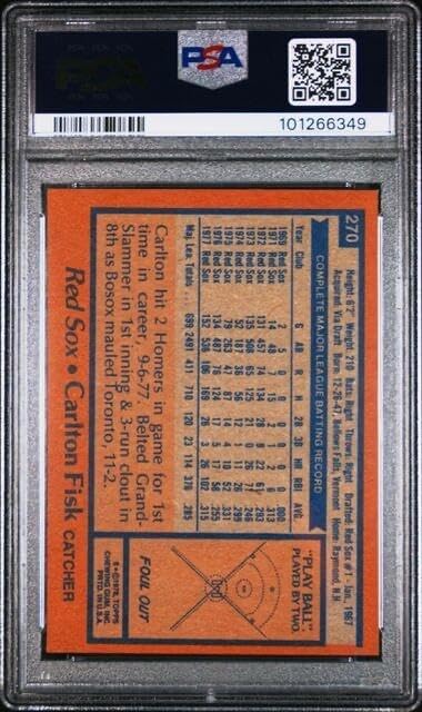 Carlton Fisk 1978 Topps Baseball Card #270 Psa 8 Nm-mt Graded Sox Hof Mlb, Baseball Slabbed Rookie Cards