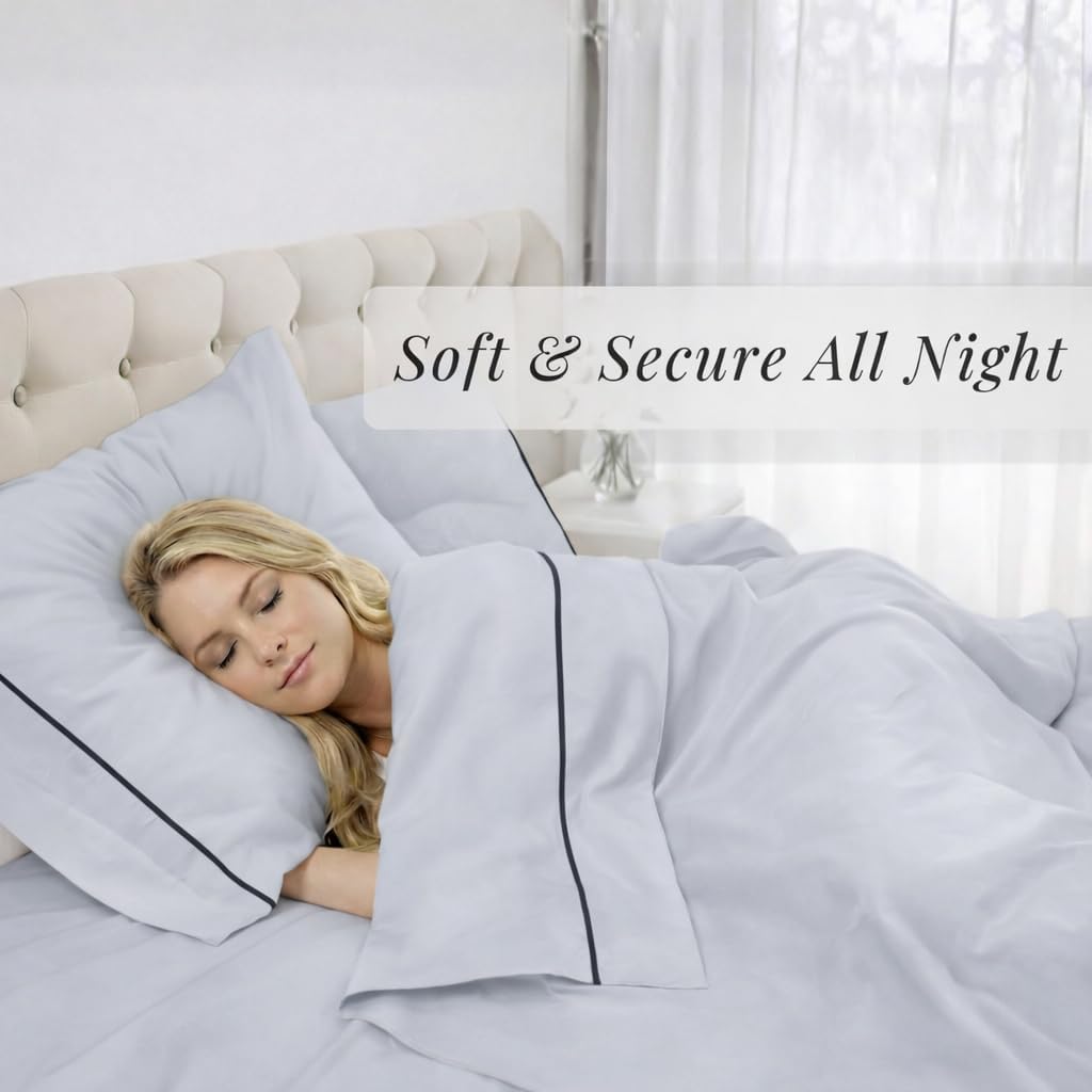 Sheets Full Sheet Set – 4-Piece Organic Cotton Percale Sheet Set, Cool & Crisp, Includes 1 Semi-Fitted No-Tuck Top Sheet, 1 Fitted Sheet & 2 Pillowcases (Gray with Charocal Trim)