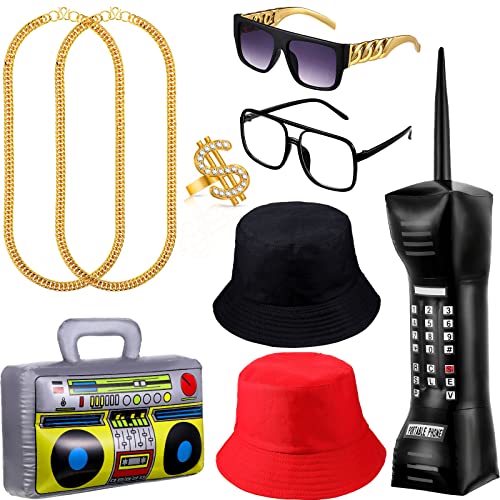 Sumind 9 Pieces 80s/90s Hip Hop Costume Kit for Women Men Vivid Style